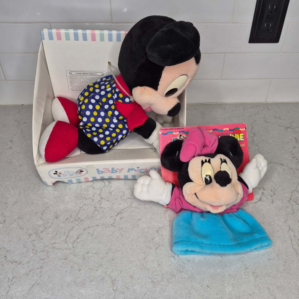 Mattel Disney Babies Mickey Plush And Minnie Mouse Puppet Vintage Red Blue Kids